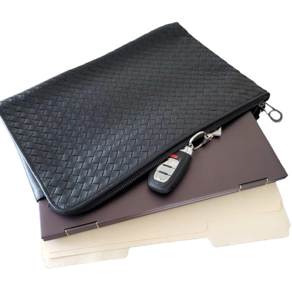 Bottega Veneta Black Intrecciato Document/Laptop Sleeve Pouch Case - EUC